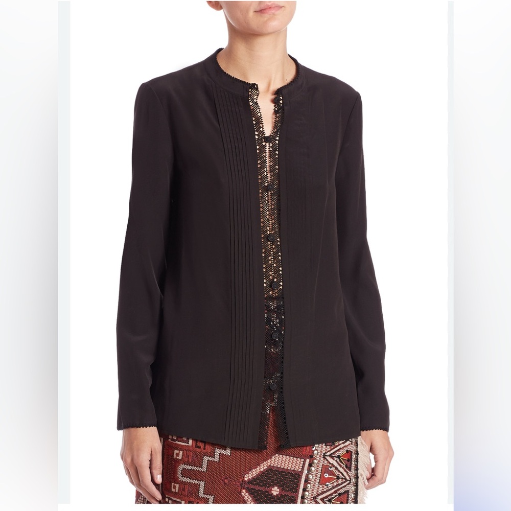 Tory Burch Black women’s elegant silk Button Down blouse with front lace detail